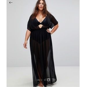 ASOS CURVE shirred waist maxi chiffon beach caftan